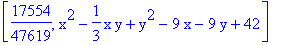 [17554/47619, x^2-1/3*x*y+y^2-9*x-9*y+42]